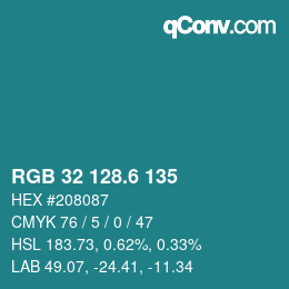 カラーコード: RGB 32 128.6 135 | qconv.com