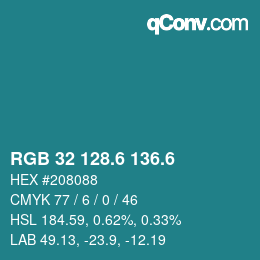 カラーコード: RGB 32 128.6 136.6 | qconv.com
