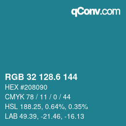 カラーコード: RGB 32 128.6 144 | qconv.com