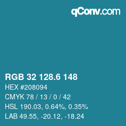カラーコード: RGB 32 128.6 148 | qconv.com