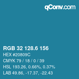 カラーコード: RGB 32 128.6 156 | qconv.com