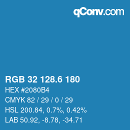 カラーコード: RGB 32 128.6 180 | qconv.com