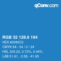 カラーコード: RGB 32 128.6 194 | qconv.com