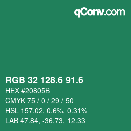 カラーコード: RGB 32 128.6 91.6 | qconv.com