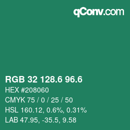 カラーコード: RGB 32 128.6 96.6 | qconv.com