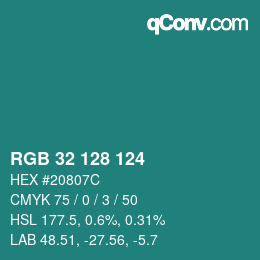 カラーコード: RGB 32 128 124 | qconv.com