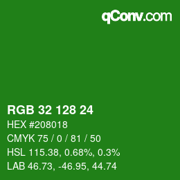 カラーコード: RGB 32 128 24 | qconv.com