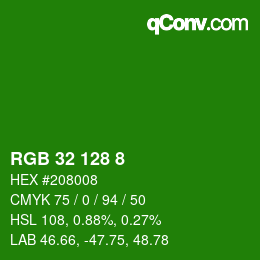 カラーコード: RGB 32 128 8 | qconv.com