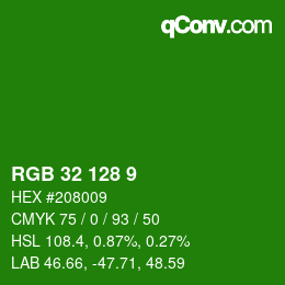 カラーコード: RGB 32 128 9 | qconv.com