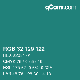 Color code: RGB 32 129 122 | qconv.com