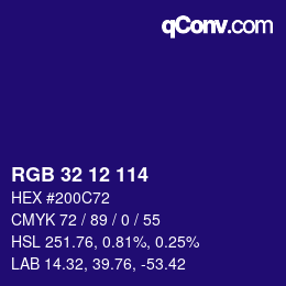 Color code: RGB 32 12 114 | qconv.com
