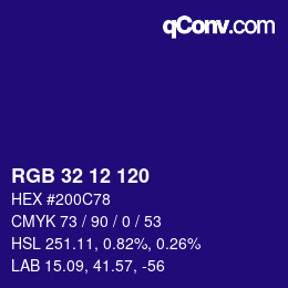 Color code: RGB 32 12 120 | qconv.com