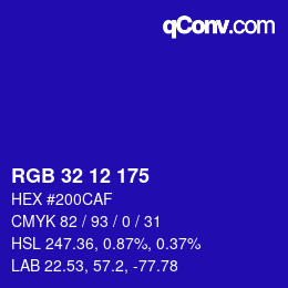 Color code: RGB 32 12 175 | qconv.com