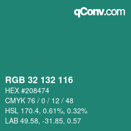 Color code: RGB 32 132 116 | qconv.com