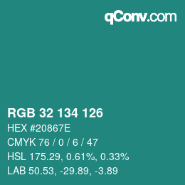 Color code: RGB 32 134 126 | qconv.com