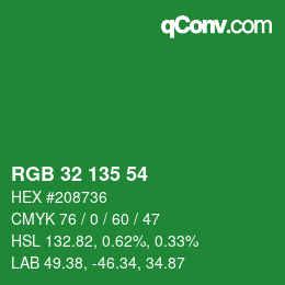 Color code: RGB 32 135 54 | qconv.com