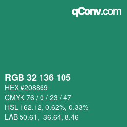 Color code: RGB 32 136 105 | qconv.com