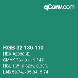 Color code: RGB 32 136 110 | qconv.com