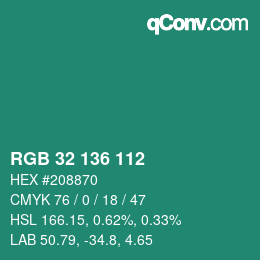 Color code: RGB 32 136 112 | qconv.com