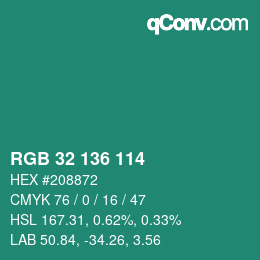 Farbcode: RGB 32 136 114 | qconv.com