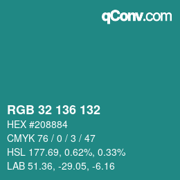 Código de color: RGB 32 136 132 | qconv.com