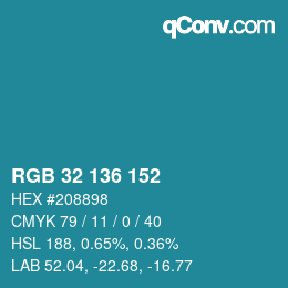 Color code: RGB 32 136 152 | qconv.com