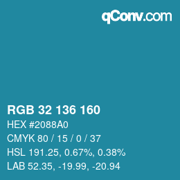 Color code: RGB 32 136 160 | qconv.com