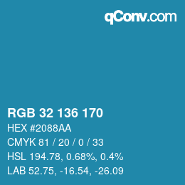 Farbcode: RGB 32 136 170 | qconv.com