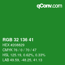 Color code: RGB 32 136 41 | qconv.com