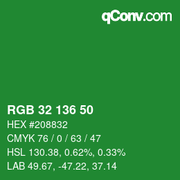 Color code: RGB 32 136 50 | qconv.com