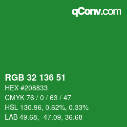 Color code: RGB 32 136 51 | qconv.com