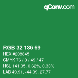Color code: RGB 32 136 69 | qconv.com