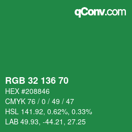 Color code: RGB 32 136 70 | qconv.com