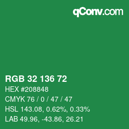 Color code: RGB 32 136 72 | qconv.com