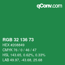 Color code: RGB 32 136 73 | qconv.com