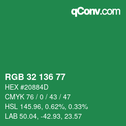 Color code: RGB 32 136 77 | qconv.com