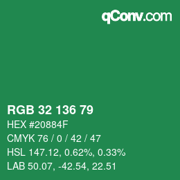 Color code: RGB 32 136 79 | qconv.com