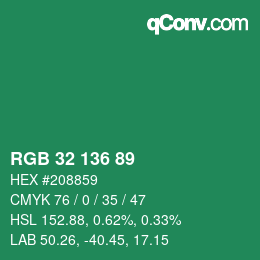 Color code: RGB 32 136 89 | qconv.com