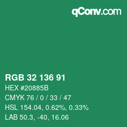 Color code: RGB 32 136 91 | qconv.com