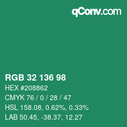 Color code: RGB 32 136 98 | qconv.com
