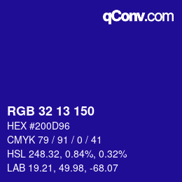 Color code: RGB 32 13 150 | qconv.com