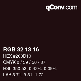 Color code: RGB 32 13 16 | qconv.com