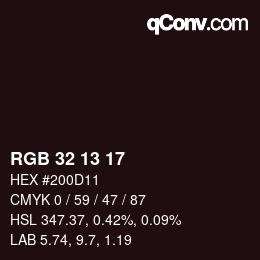 Color code: RGB 32 13 17 | qconv.com