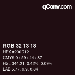 Color code: RGB 32 13 18 | qconv.com