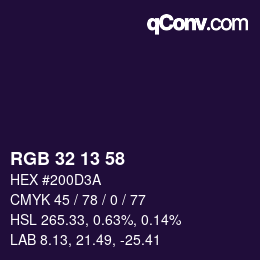 Color code: RGB 32 13 58 | qconv.com