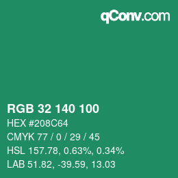 Color code: RGB 32 140 100 | qconv.com