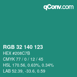カラーコード: RGB 32 140 123 | qconv.com