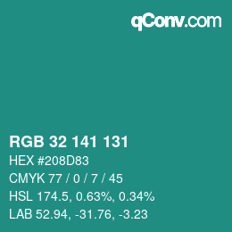 Color code: RGB 32 141 131 | qconv.com