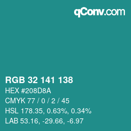 Color code: RGB 32 141 138 | qconv.com