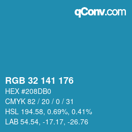 カラーコード: RGB 32 141 176 | qconv.com